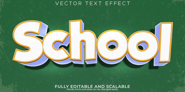 Vector efecto de texto de dibujos animados escolares estilo de texto editable para niños y niños