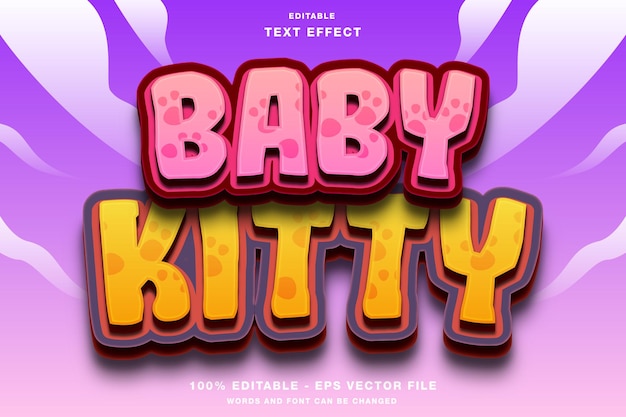 Vector efecto de texto de dibujos animados de gatito bebé