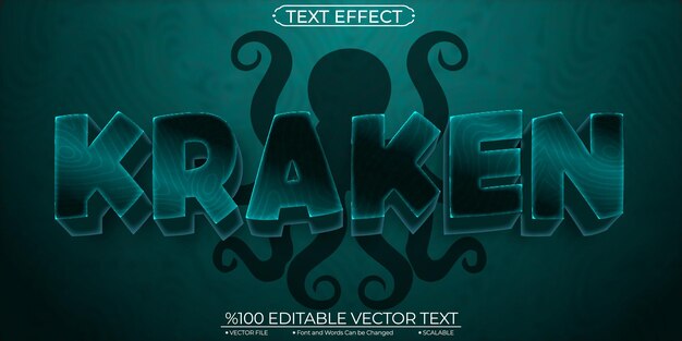 Efecto de texto de dibujos animados Kraken azul Plantilla editable y escalable Efecto de texto vectorial