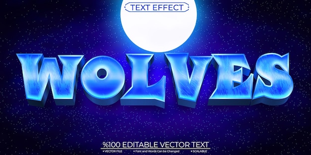 Efecto de texto de dibujos animados Lobo azul Plantilla editable y escalable Efecto de texto vectorial