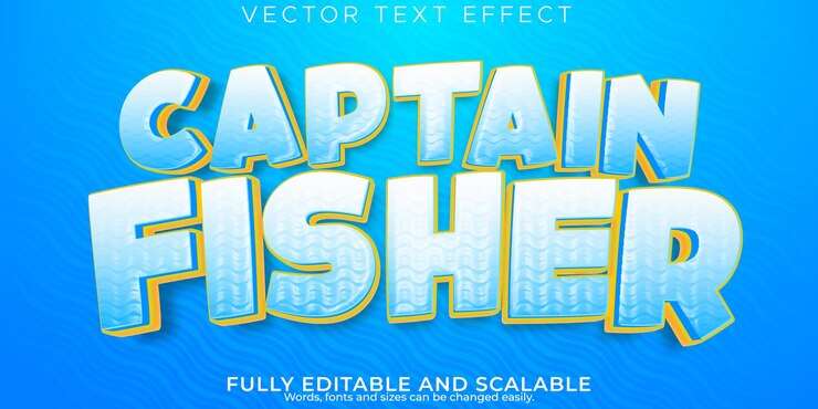 Vector efecto de texto de dibujos animados de peces de agua estilo de texto cómico y divertido editable