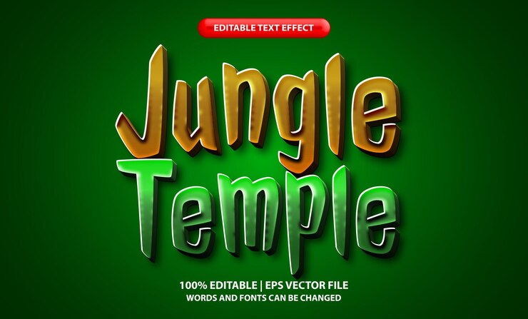 Vector efecto de texto de dibujos animados del templo de la jungla