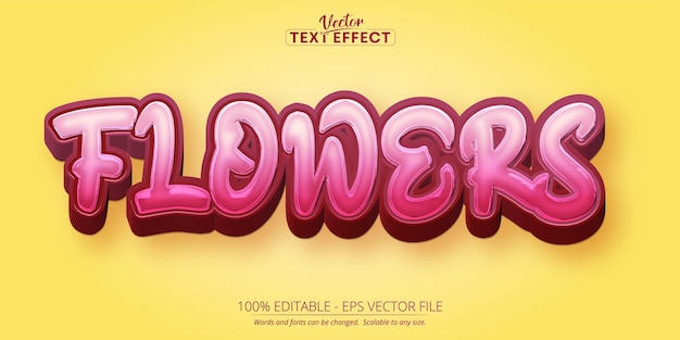 Efecto de texto de dibujos animados texto de flores editables y estilo de texto cómico