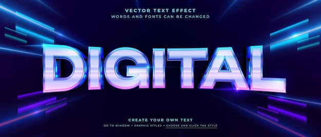Efecto de texto digital 3D en tecnología abstracta estilo gráfico vectorial de fondo