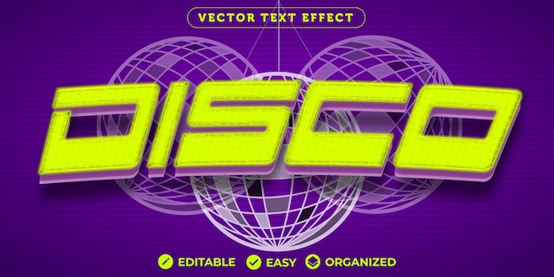 Vector efecto de texto discoefecto de texto de fuente totalmente editable
