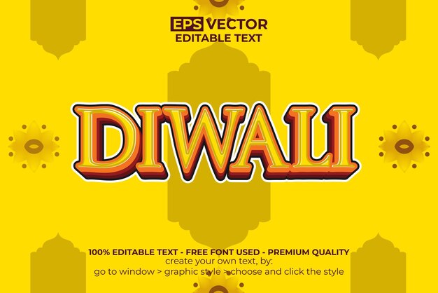 Efecto de texto Diwali 3D Estilo de color amarillo
