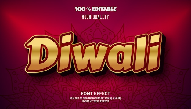 Efecto de texto diwali, fuente editable