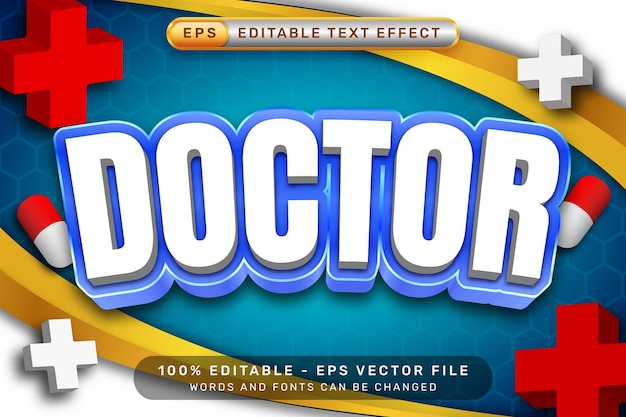 Vector efecto de texto doctor 3d y efecto de texto editable