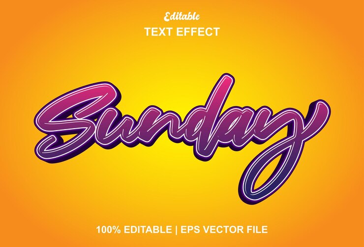 Vector efecto de texto de domingo con estilo gráfico de color púrpura y editable