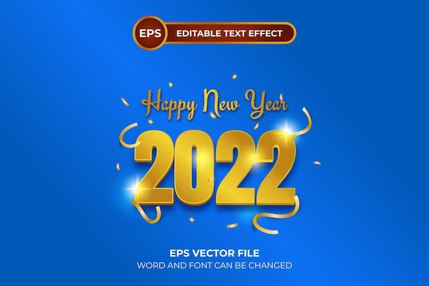 Efecto de texto dorado y azul, feliz año nuevo 2023.