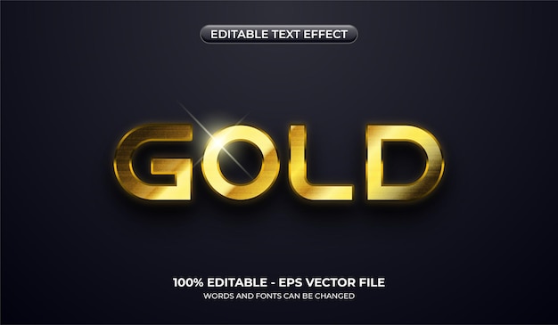 Efecto de texto dorado realista texto en negrita tridimensional de lujo con resplandor brillante sobre fondo oscuro