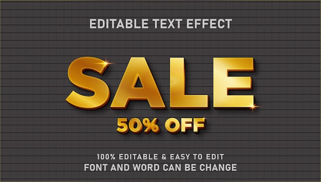 Efecto de texto dorado para ventas con un estilo 3D moderno y elegante que se puede editar