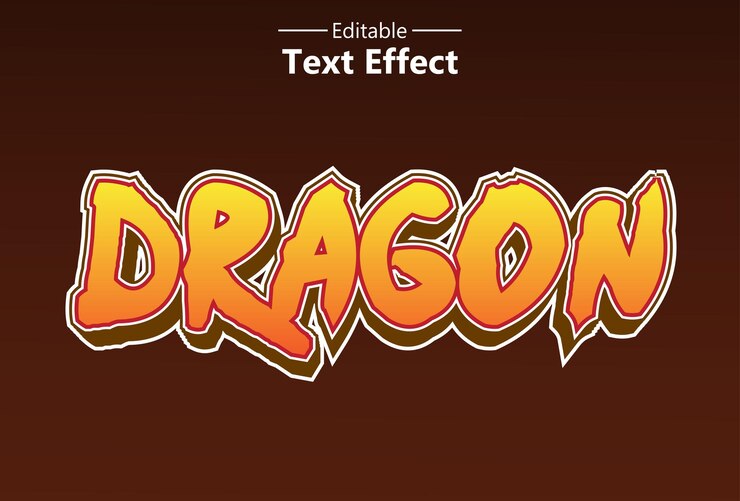 Vector efecto de texto de dragón con color naranja para marca y logotipo.