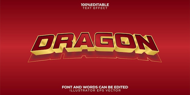 Efecto de texto de dragón Tema rojo y dorado completamente editable