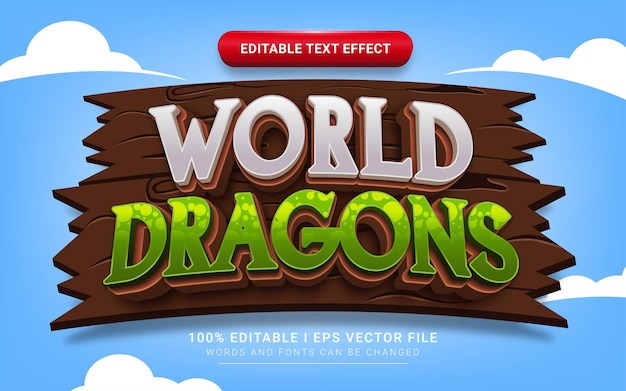 Vector efecto de texto de dragones del mundo.