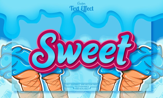Efecto de texto dulce editable en un fondo de helado azul dibujado a mano