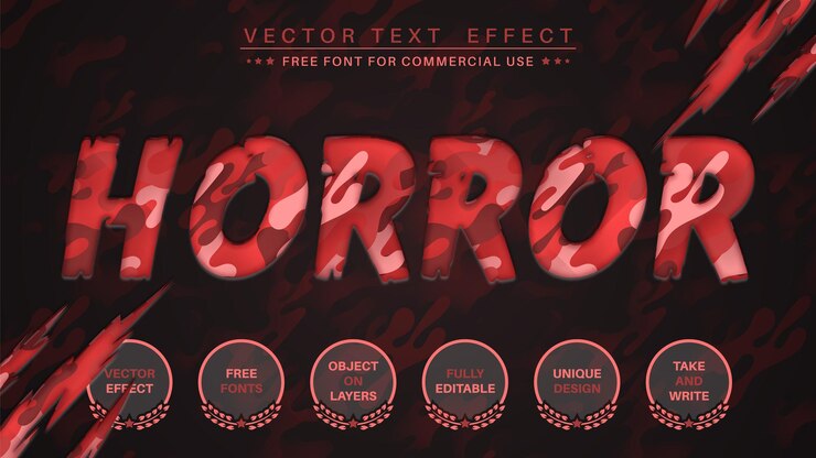 Vector efecto de texto de edición de papel de terror estilo de fuente editable