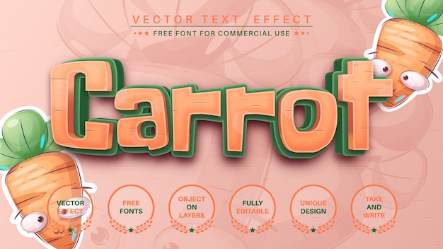 Efecto de texto de edición de zanahoria 3D estilo de fuente editable