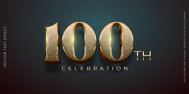 Efecto de texto editable 100o aniversario con efecto de oro 3D