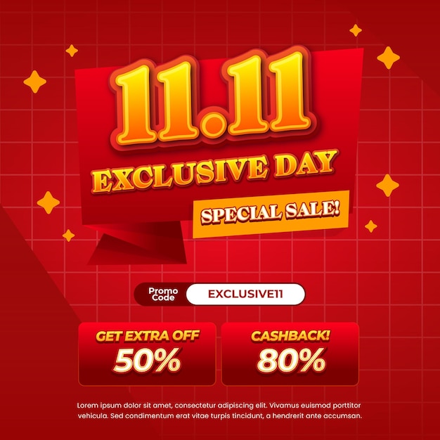 Efecto de texto editable 11 11 Día de compras Promoción de descuento de venta Gradiente rojo panela pop-up