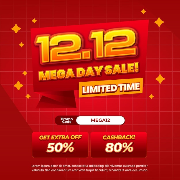 Efecto de texto editable 12 12 Día de compras Promoción de descuento de venta con gradiente rojo