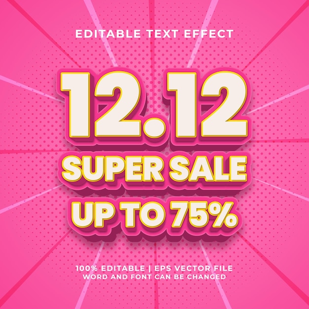 Efecto de texto editable - 12.12 estilo de plantilla 3d Super Sale vector premium
