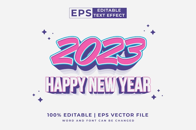 Efecto de texto editable 2023 año nuevo estilo de dibujos animados en 3d vector premium