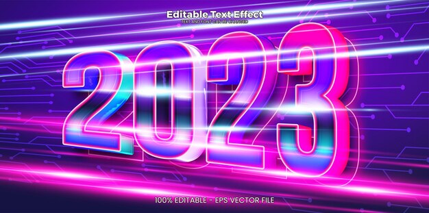 efecto de texto editable 2023 en estilo de tendencia de neón