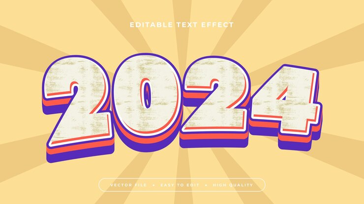 Vector efecto de texto editable 2024 arte amarillo