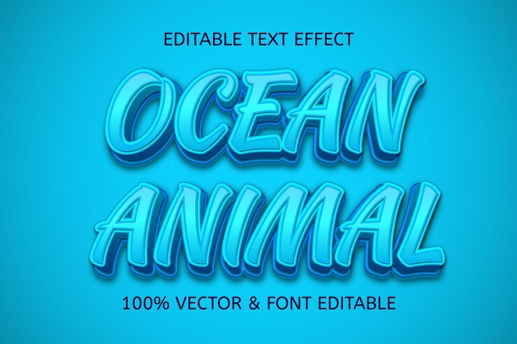 Vector efecto de texto editable de 3 dimensiones de estilo océano animal