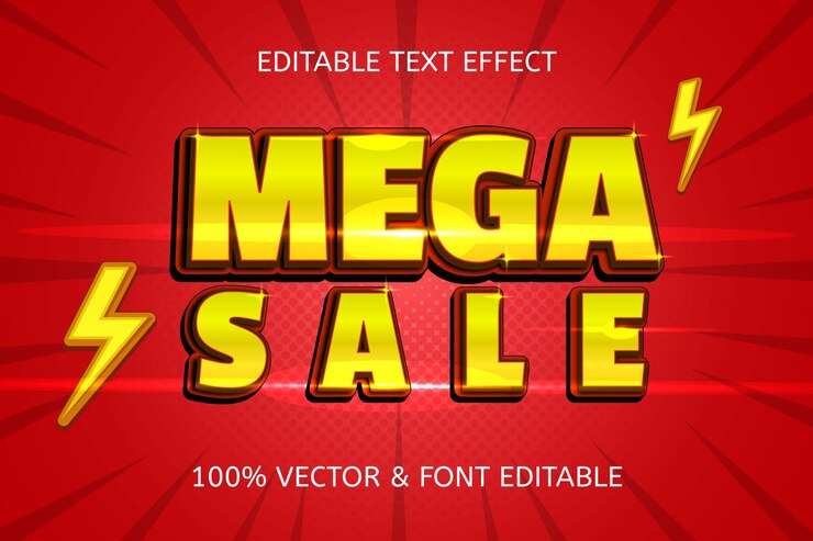 Vector efecto de texto editable de 3 dimensiones de estilo en relieve de mega venta