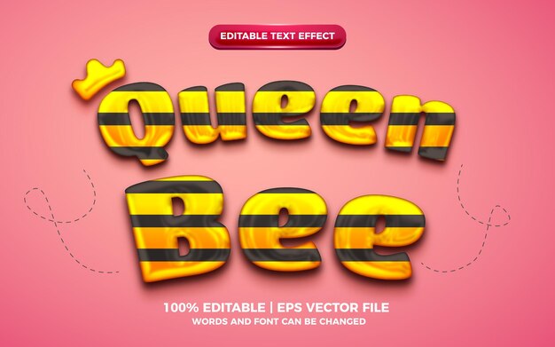 Efecto de texto editable 3d de abeja reina