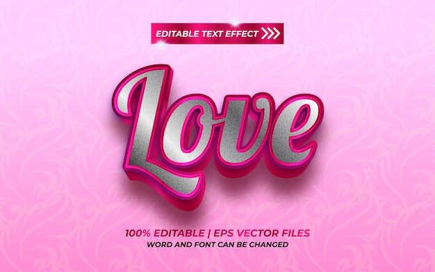 Vector efecto de texto editable 3d de amor rosa