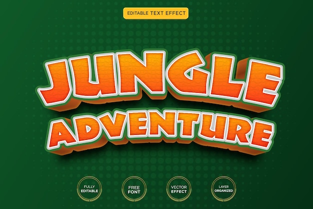 Efecto de texto editable 3d de aventura en la jungla vector premium con fondo