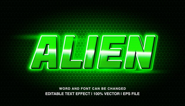 Efecto de texto editable 3d brillante de neón verde futurista alienígena