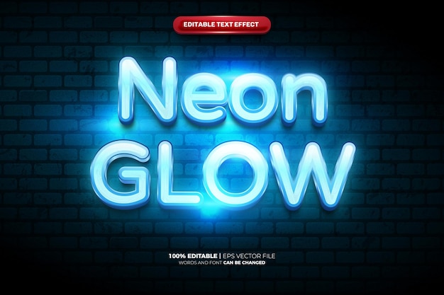 Efecto de texto editable en 3D con brillo de neón azul