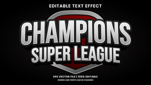 Vector efecto de texto editable en 3d del campeón de la liga