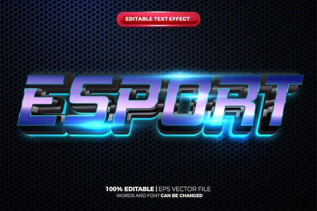 Efecto de texto editable 3d cinemático resplandor azul metal esport