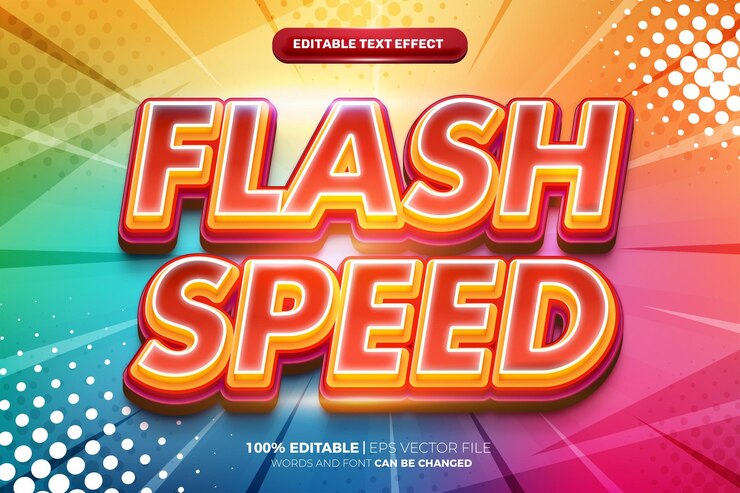 Vector efecto de texto editable 3d cómico de dibujos animados de velocidad de flash