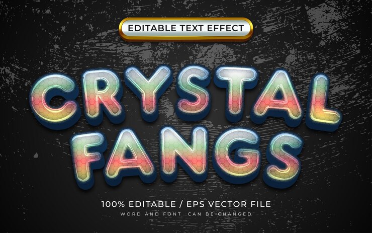 Vector efecto de texto editable 3d crystal fangs
