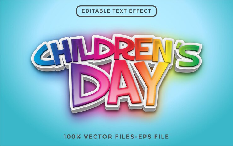 Vector efecto de texto editable 3d del día mundial de los niños vector premium