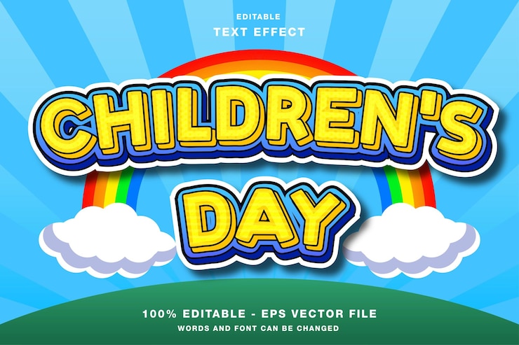 Vector efecto de texto editable en 3d de dibujos animados del día de children39s
