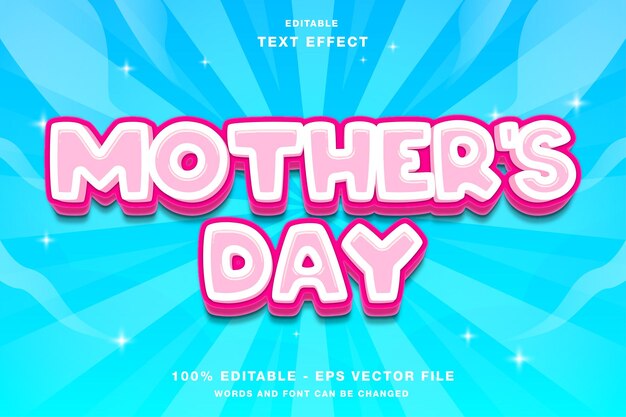 Efecto de texto editable en 3D de dibujos animados del día de Mother39s