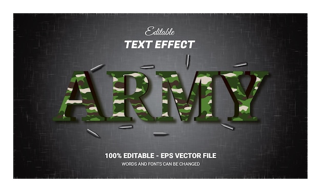 Vector efecto de texto editable 3d del ejército