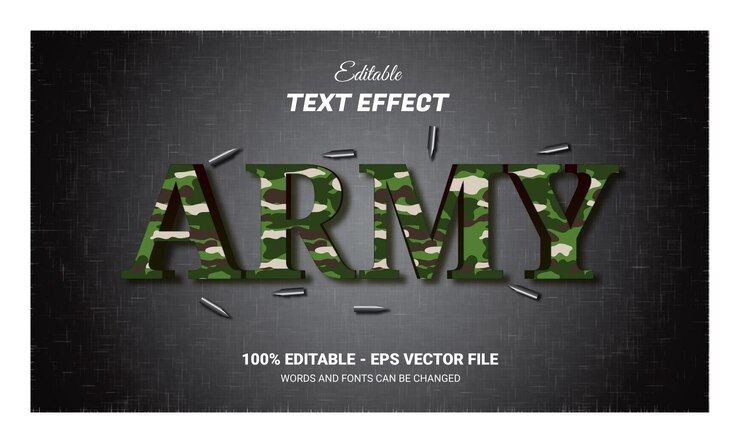 Vector efecto de texto editable 3d del ejército