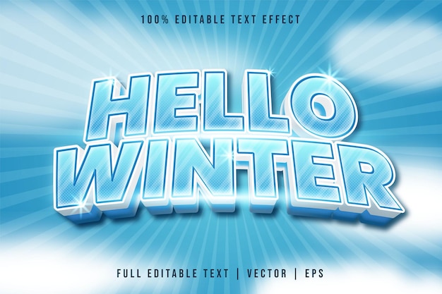 Efecto de texto editable en 3D Estilo de dibujos animados de Hello Winter