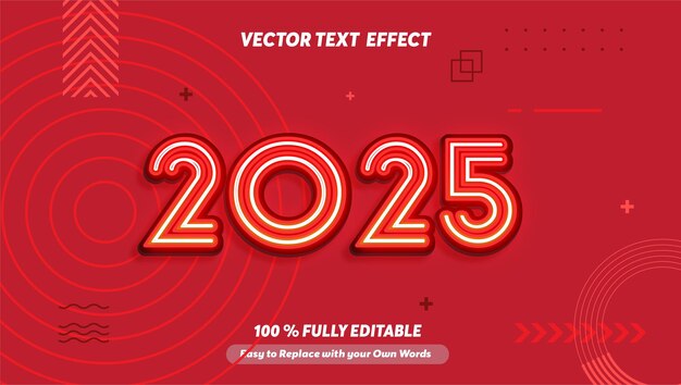 Efecto de texto editable 3D Feliz año nuevo número 2025 estilo neón brillo gradiente estilo plantilla premium