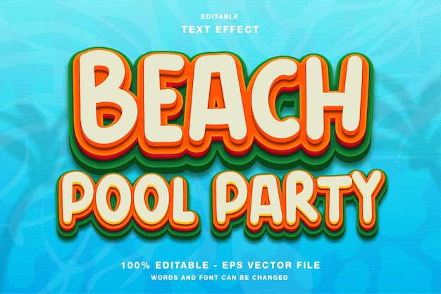 Efecto de texto editable en 3D para fiesta en la piscina en la playa