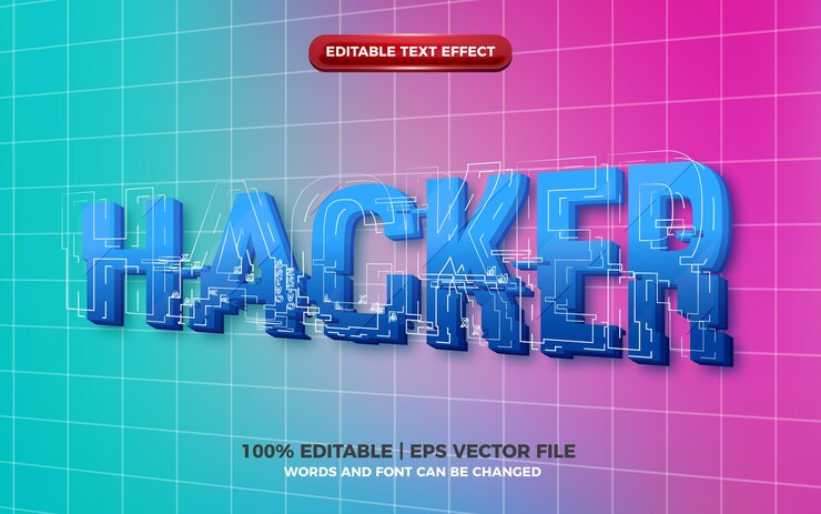 Vector efecto de texto editable 3d futuro hacker