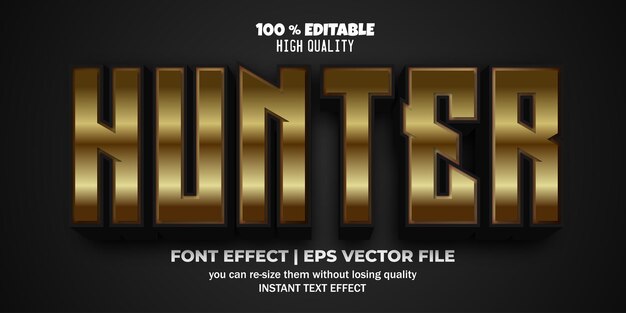 Efecto de texto editable 3d gold hunter